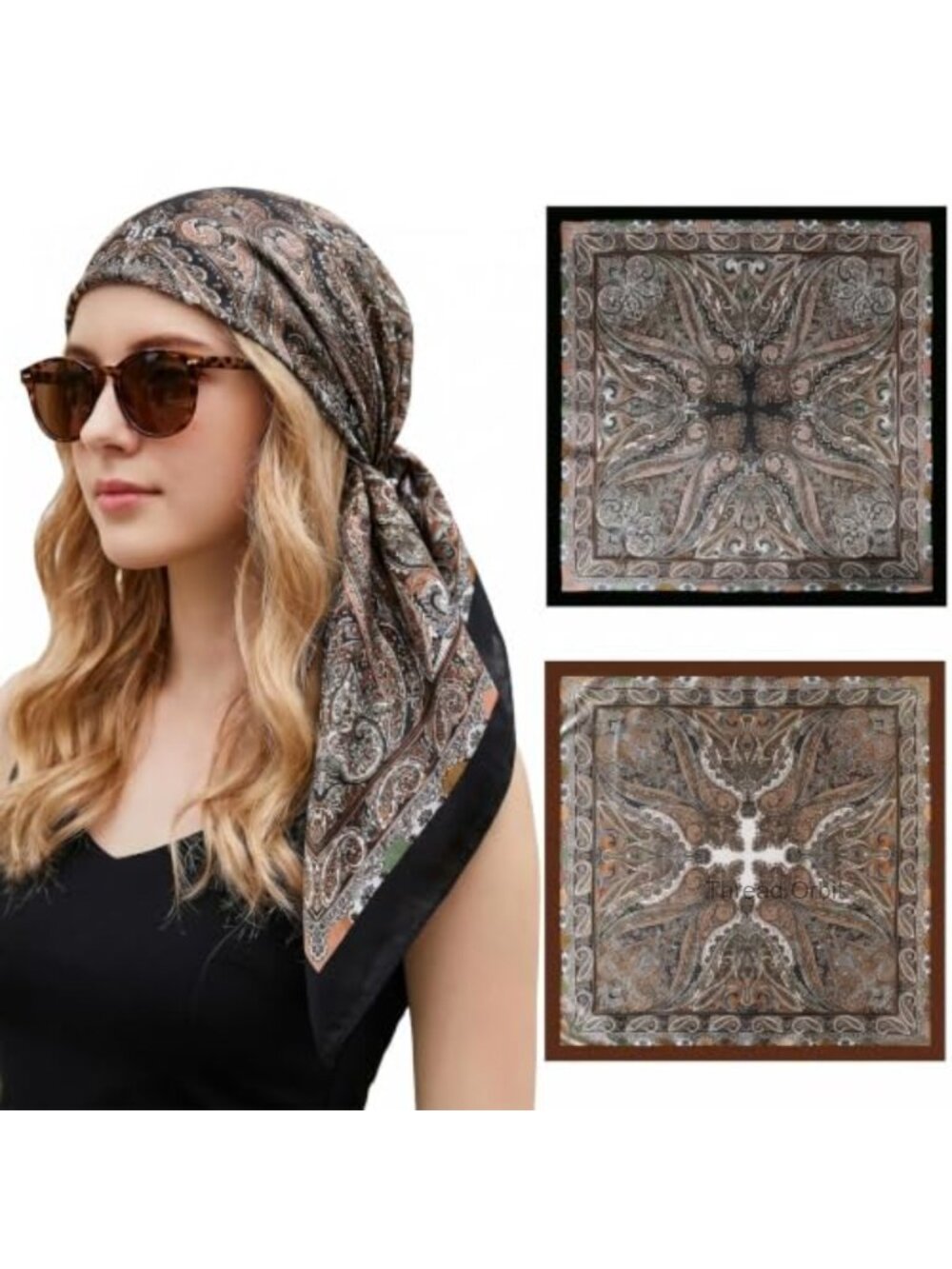 2 Pc 35 Inch Satin Square Hair Scarf Neck Wrap Bandana Polyester
